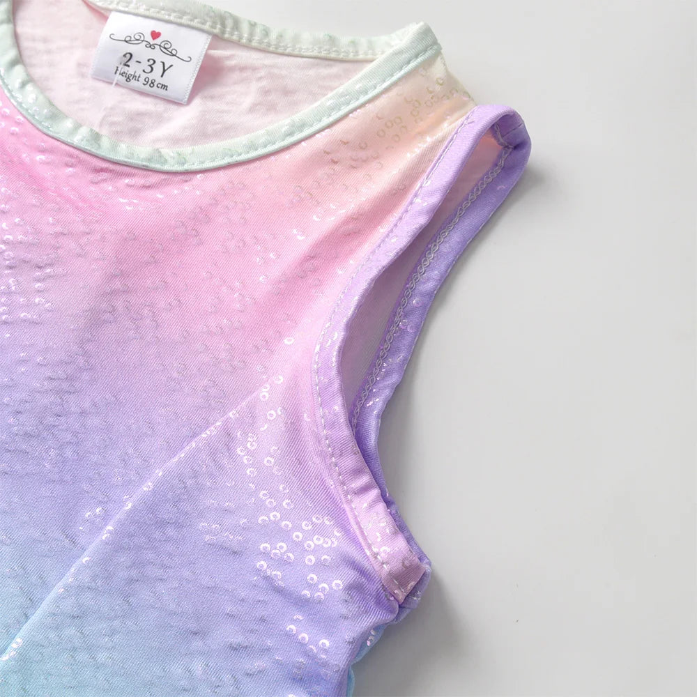 VIKITA Girls Rainbow Colorful Multicolor Polyester Sleeveless Dress Kids Cute Fashion Summer Beach Party Casual Dresses for Kids