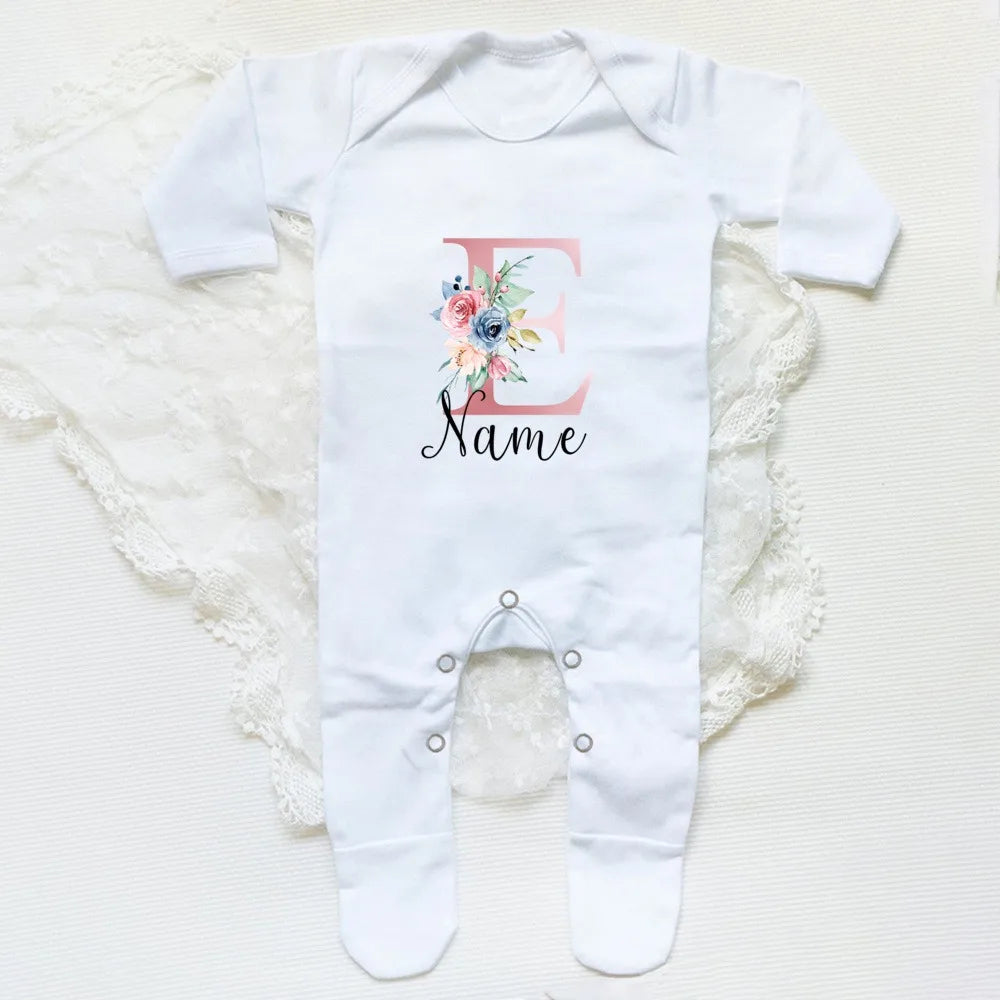 Personalised Babygrow Sleepsuit Flower Initial Infant Romper Baby Coming Home Outfit Newbron Shower Gift Baby Girls Sleepsuit