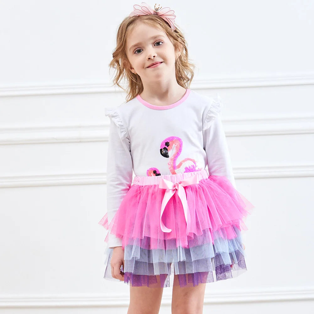 VIKITA Girls Mesh Tulle Layered Cake Tutu Skirts Birthday Party Performance Prom Gown Princess Mini Ballet Skirt with Bowknot