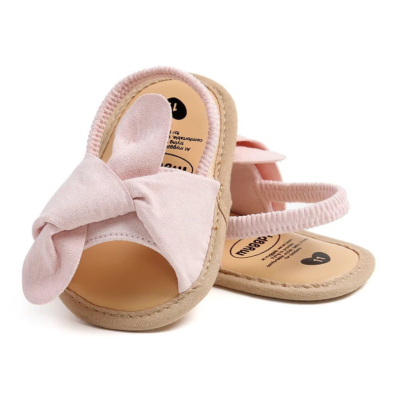 Adorable Baby Girls Sandals with Bowknot Detail Non-Slip Sole Soft Princess Shoes for Beach First Walker Toddler Sandals