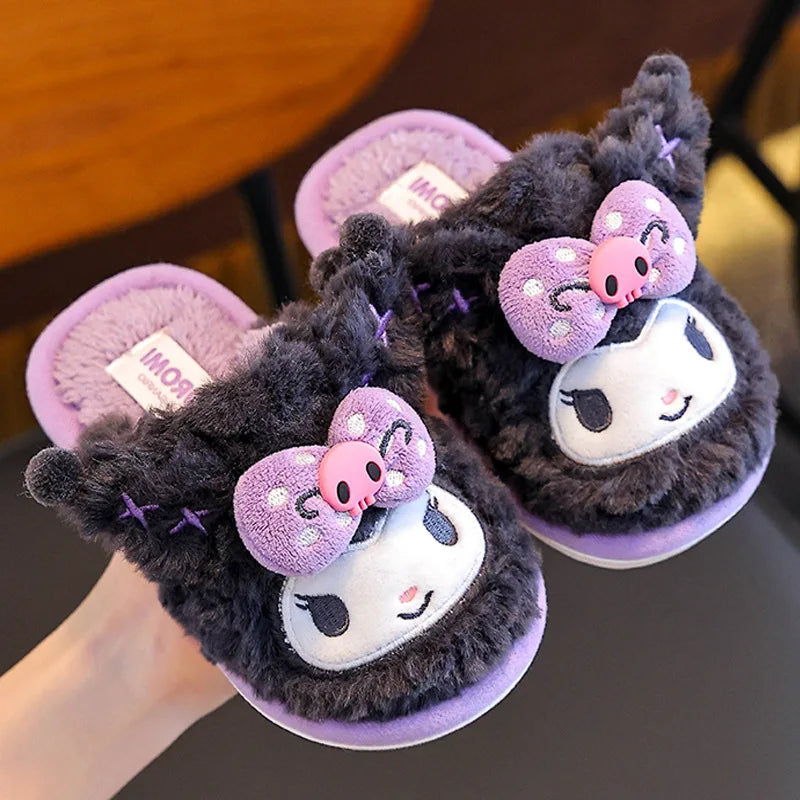 Kids'Slippers House Shoes Cotton Cartoon Kuromi Winter Shoes For Girls Warm Anti-slip Soft Bottom Purple Pink Shoes Size 24-39