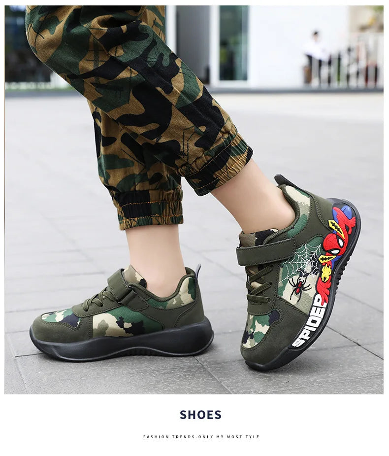 Disney Shoes Children Camouflage Green Sneaker Shoes For Kid Walking PU Breathable Shoes Size 26-35