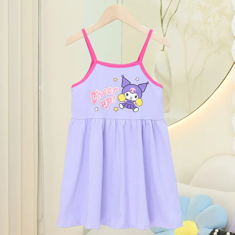 Sanrio Hello Kitty Girl Summer Cotton Fashion Kuromi Printed Slip Casual Comfortable My Melody Dresses Birthday Clothes Vestidos