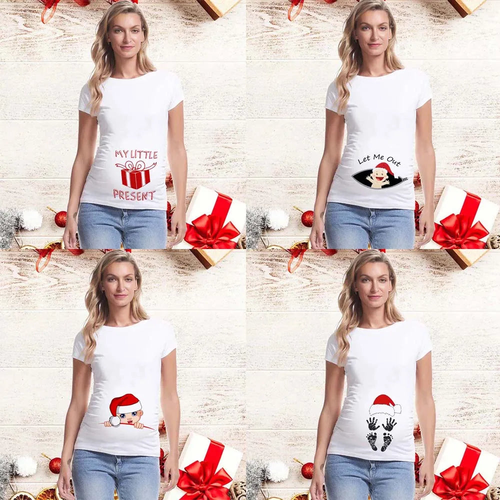 Best Gift 2025 Merry Christmas Maternity T-shirts It's My First Christmas Funny Print Pregnancy Anouncement Tops Tee Shirts