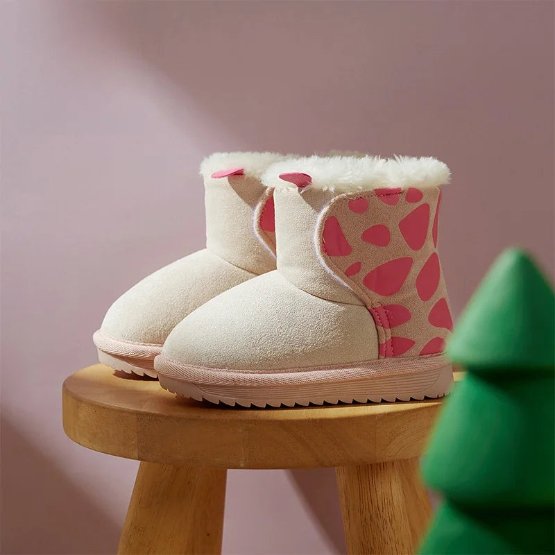 Snow Boots Toddler Cotton Winter Shoes For Baby Warm Anti-slip Breathable Soft Bottom Velcro Brown Pink Shoes Size 15cm-20cm