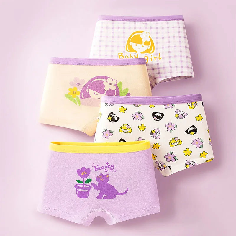 4/8 Pieces Kids Underwear Cute Princess Characters Girls Cotton Panties Washable Girls Boyshort Breathable Children Boxer Briefs