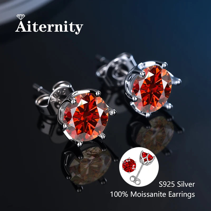 100% Real Sterling Silver S925 Moissanite Earrings Stud  With 2 Certificate D VVS1 Pass Diamond Test Pen For Women Men Jewelry