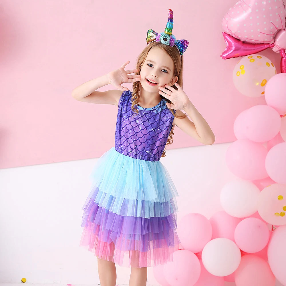 VIKITA Girls Summer Sleeveless Dress Children Birthday Party Tutu Dress Kids Cotton Costume Baby Girl Princess Dress  Clothes