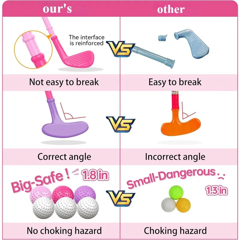 Toddler Golf Club Set Kids Golf Cart with Wheels Shoulder Strap Indoor & Outdoor Sports Toys Christmas Gift for Boys Girls