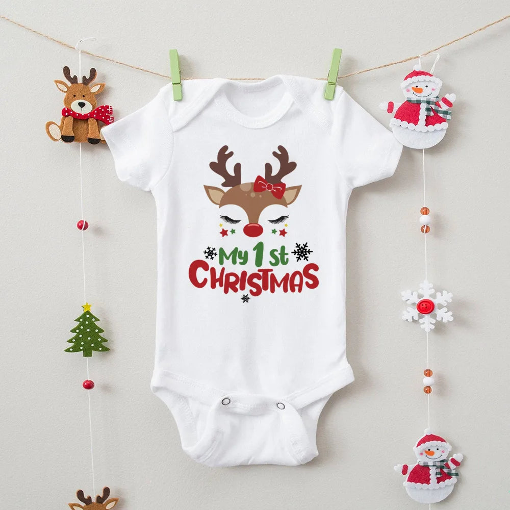 First Christmas Print Baby Bodysuits Boys Girls Xmas Cute Clothes Toddler Romper Newbron Christmas Gift Xmas Party Outfits
