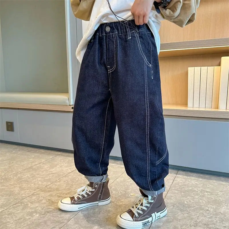 Designer Boys Autumn Winter 2025 New Casual Stretchable Denim Jeans Long Pants Boys' Fashionable Trousers