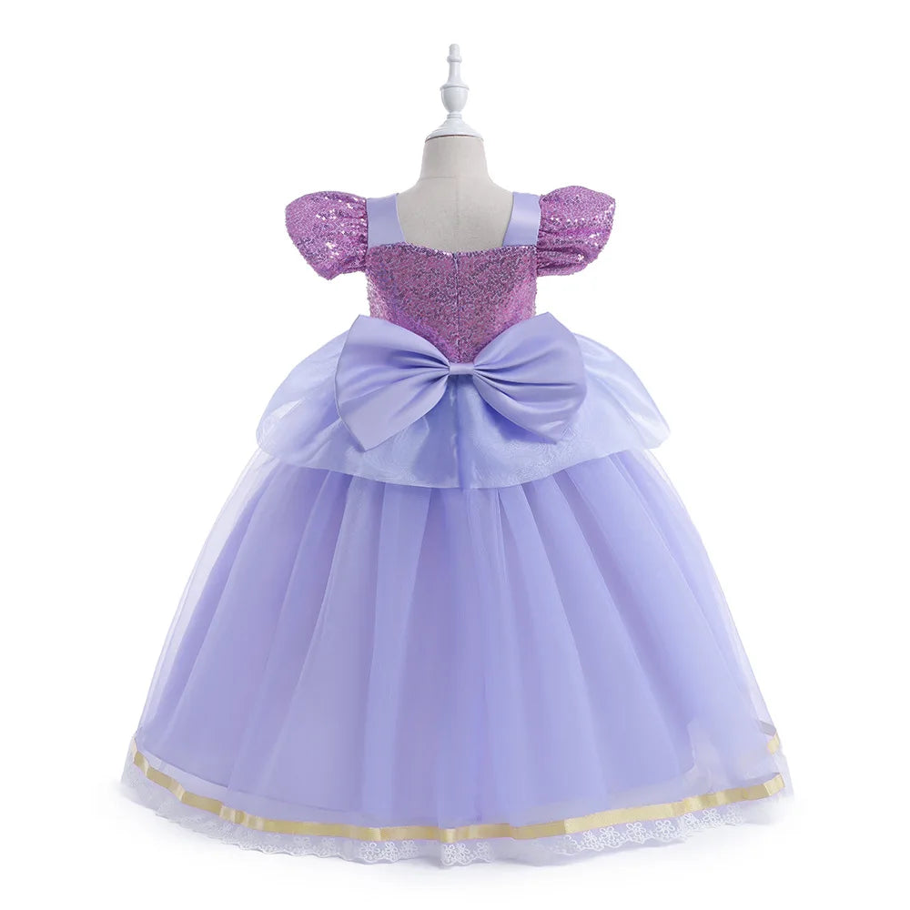 European and American Style Girl Princess Dress Rapunzel Apparel Ball Gown with Bow at Back Children Halloween Tangled Role Play