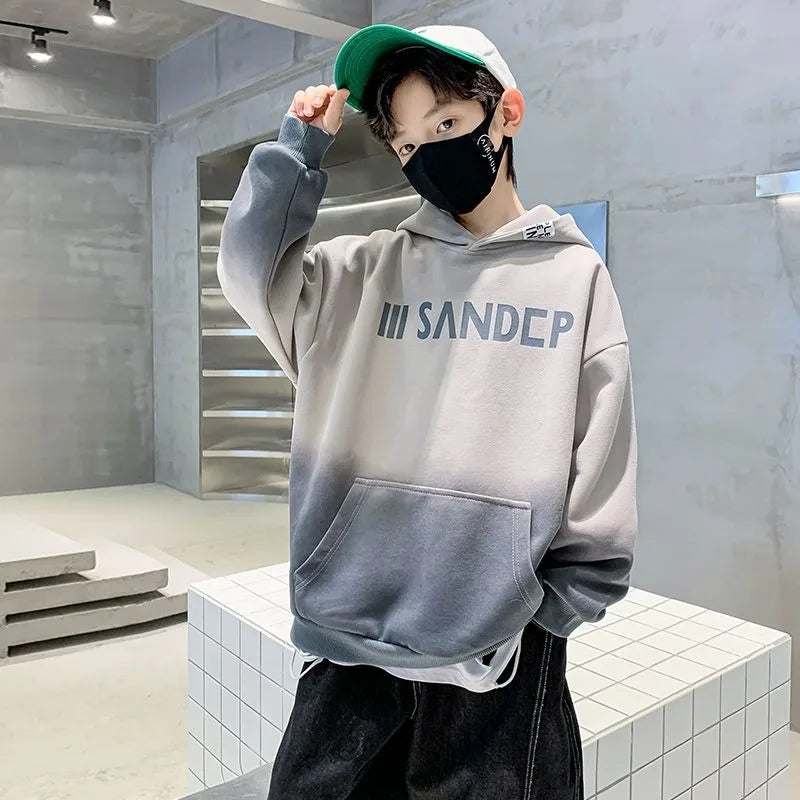 2025 Spring Autumn New Boys Mid-Large Size Trendy Stylish Eye-Catching Hooded Sweatshirt - Boys' Spring Streetwear Top