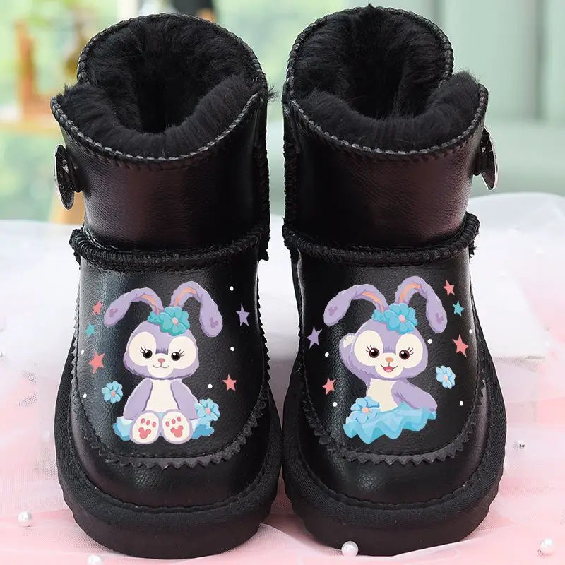 Disney Girls' Snow Boots Genuine Leather StellaLou Cartoon Waterproof Winter Children's Shoes Baby Girls' Thickened Ankle Boots