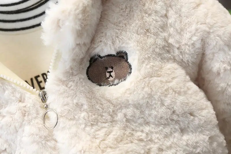 Winter Baby Girls Boys Cartoon Bear Warm Jacket Hooded Outerwear Children Thick Fleece Coat Cashmere Padded Jackets for Kids