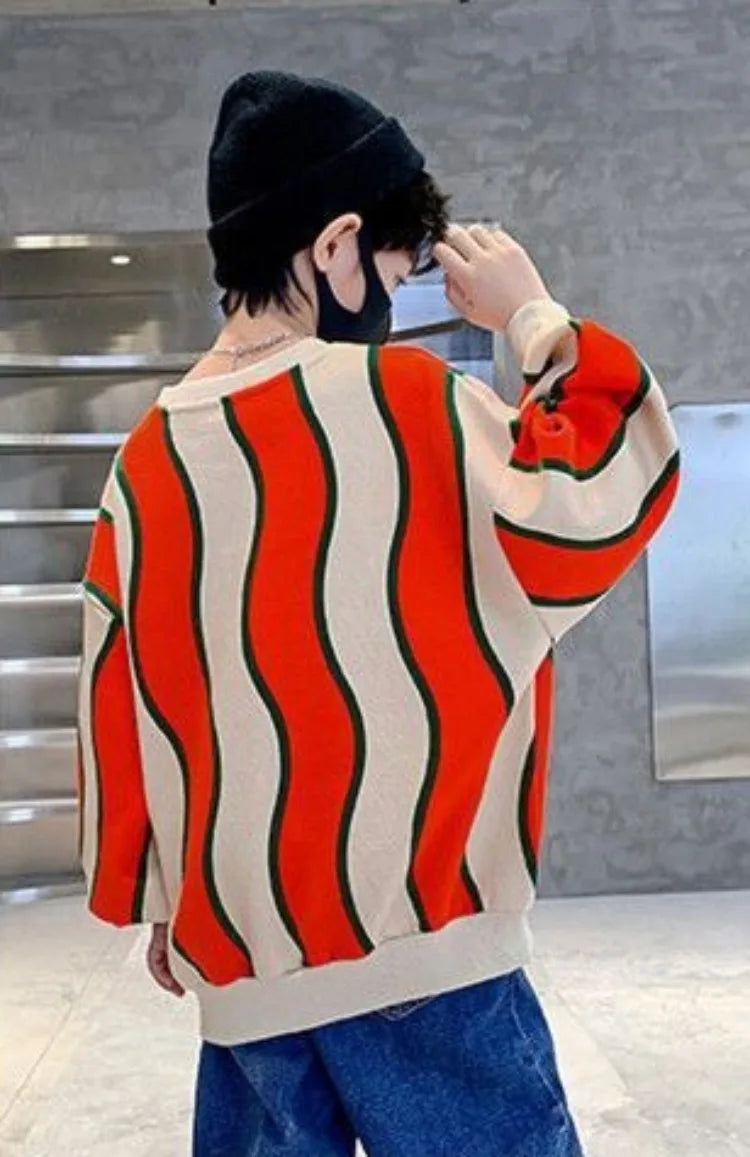 Boys' Medium-Large 2025 New Arrival No Hood Fleece-Lined Spring/Autumn Trendy Cool Kids Sweatshirt