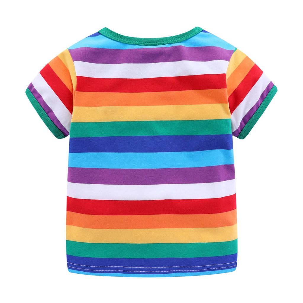 Mudkingdom Boys Girls T-Shirt Colorful Rainbow Unisex Shirt Striped Summer Boys Tops Kids Clothes Girls Tees Children Tank Tops