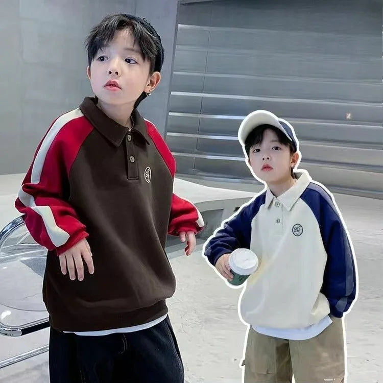 Fan-Only Boys' No Hood Collar Sweatshirt - Spring & Autumn New Arrival Stylish Kids' Polo Shirt