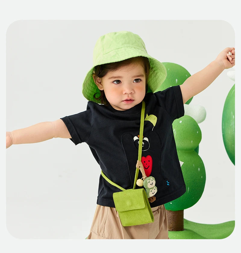 Mini Bala Boys And Girls Kids Short Sleeve T-Shirt 2025 New Spring White Black Baby Pure Cotton Top for Daily Life Casual