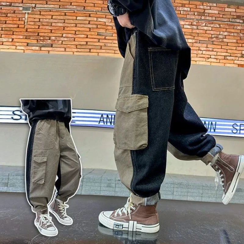 Boys' Cargo Pants 2025 Spring Autumn K-Fashion Loose Fit Tween Boys Stylish Casual Long Jeans Pants