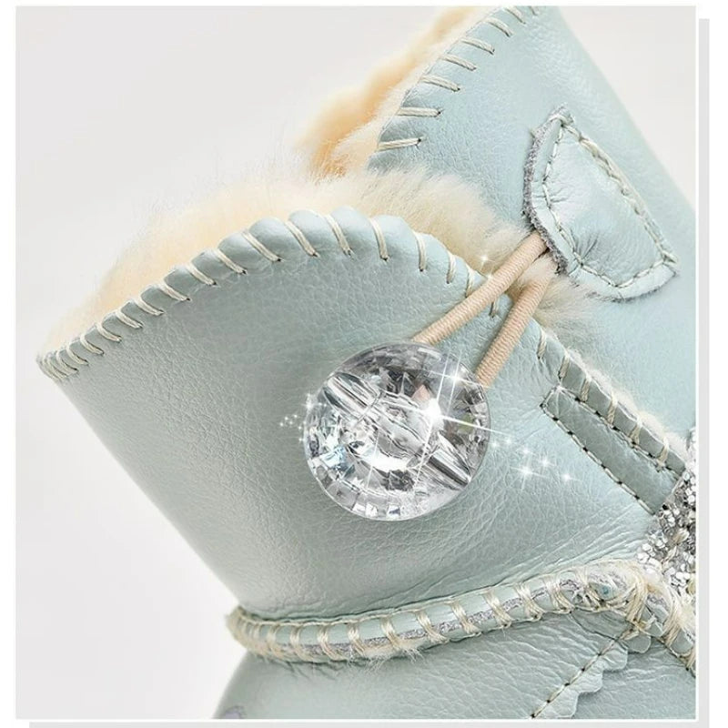 Disney Girls' Snow Boots Genuine Leather StellaLou Cartoon Waterproof Winter Children's Shoes Baby Girls' Thickened Ankle Boots