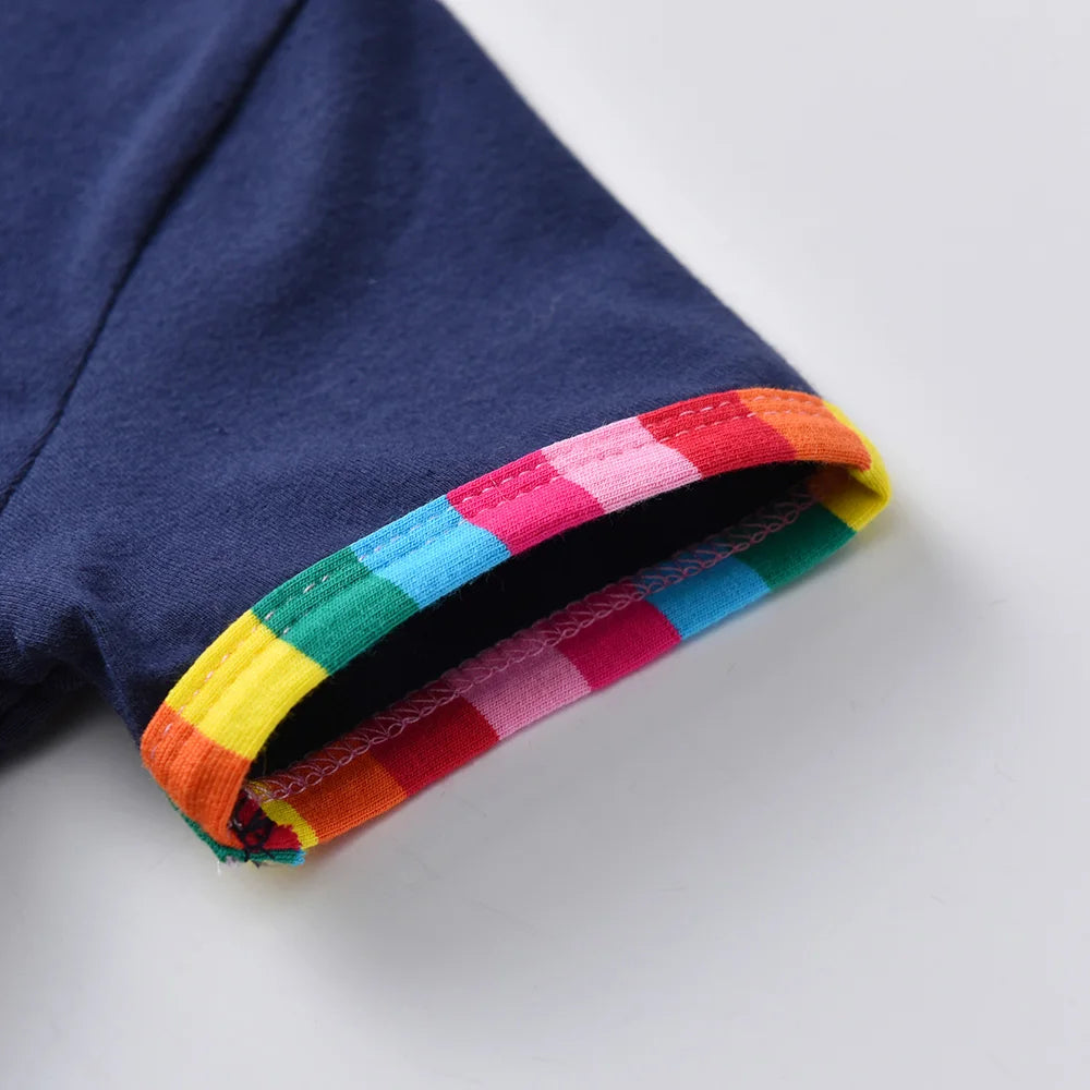 Toddlers Short Sleeve Colorful Mermaid Appliqued T Shirt Kids 100% Cotton Casual T Shirts Girls Beach Vacation Summer Tops Wear