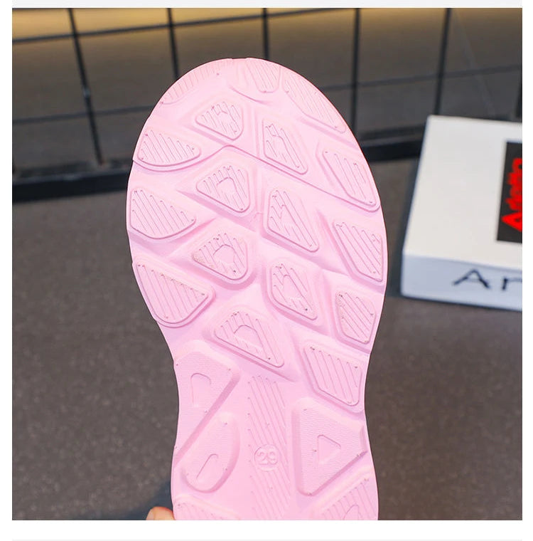 Disney LED Casual Sneakers Spring Girls Frozen Elsa Princess PU Leather Shoes Children Lighted Non-slip Pink Size 23-35