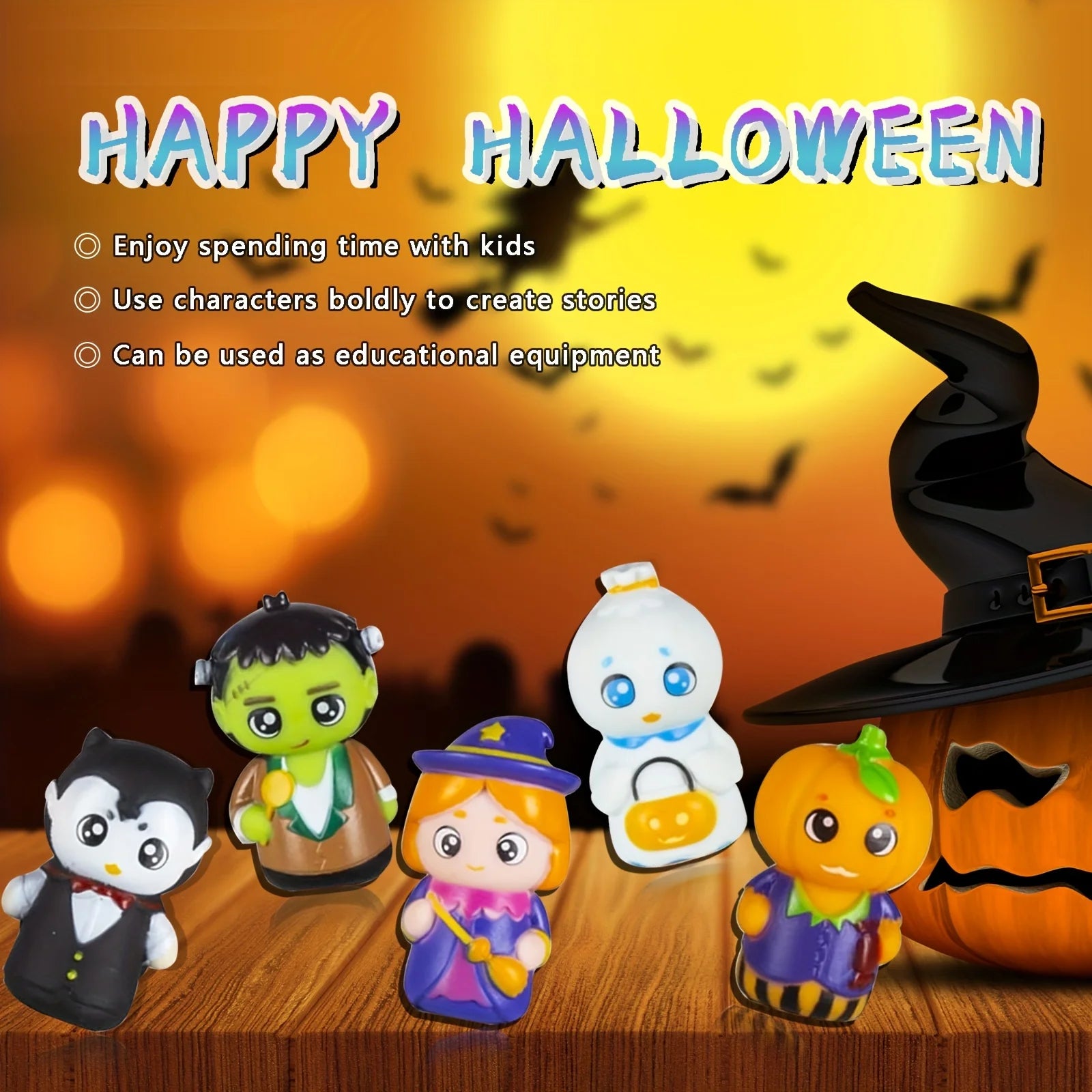 Halloween Finger Puppets Ghost Vampire Witch Pumpkin Frankenstein Characters Finger Puppets Set for Party Favors Pretend Play