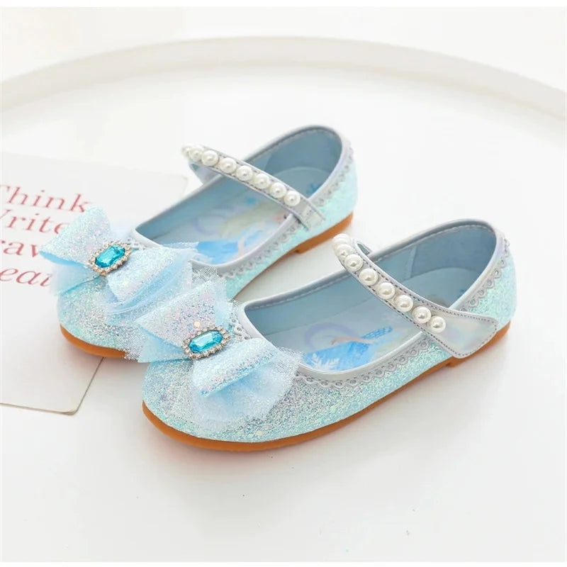Disney Girl's Fashion Princess Shoes Frozen Princess Elsa Children's Shoes Girls Baby Green Pink Flat Shoes Performance Shoes