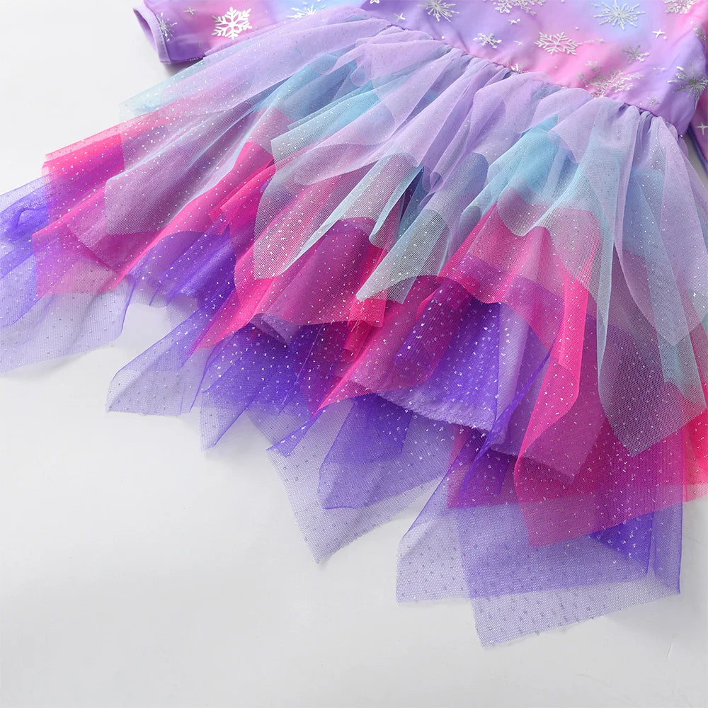 VIKITA Winter Princess Dress 2024 Long Sleeve Kids Birthday Party Prom Dress For Girls Irregular Layer Mesh Children Tutu Dress