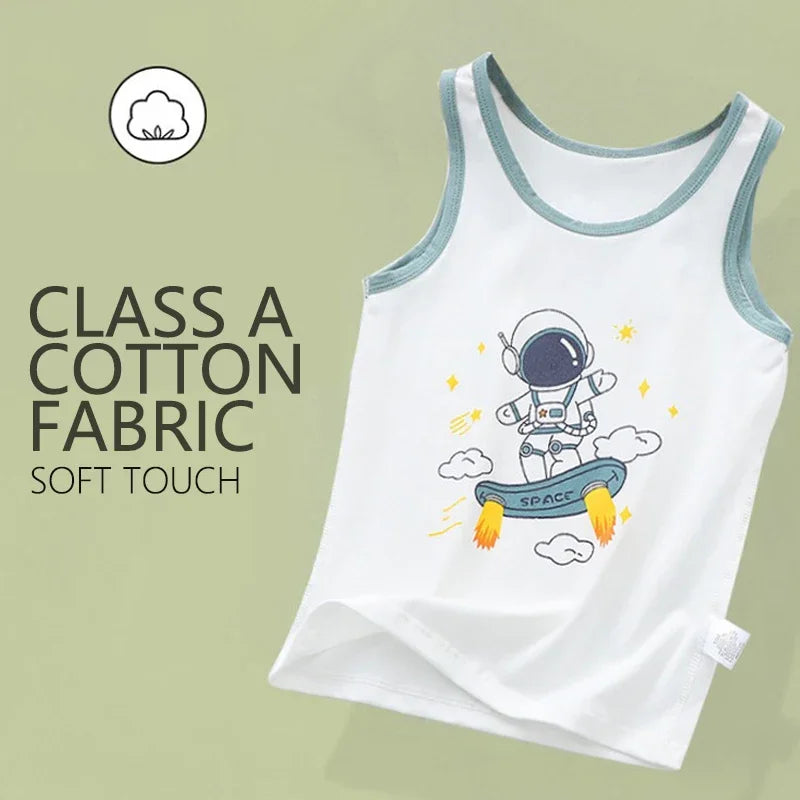 2025 Summer Kids Tanks Top Children's Vest Baby Underwear Clothing Cartoon Printed Top Cotton T-shirt Boys Sleeveless Tank 0-8 Y