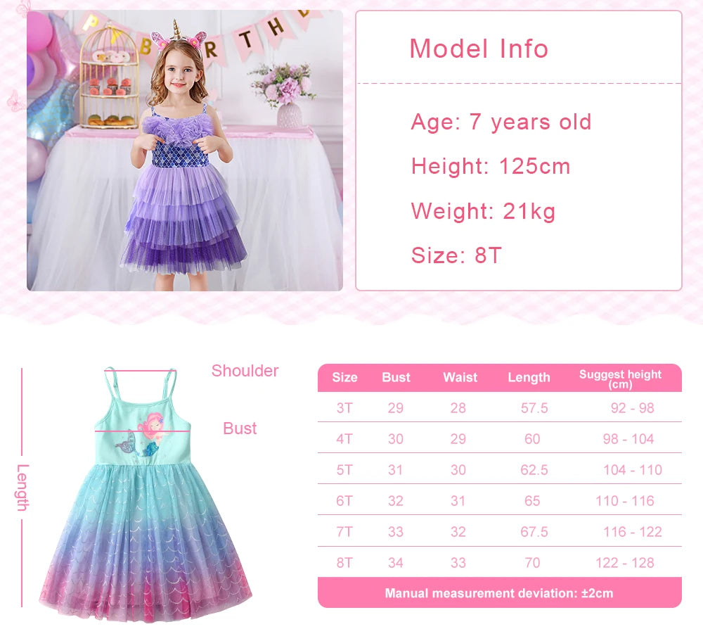 VIKITA Sommerkleider 2023 für Mädchen: Neues Meerjungfrauenkleid für Mädchen, Paillettenkleid für Kindergeburtstage, Cartoon-Mädchenkleidung