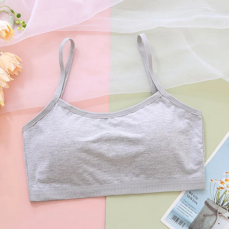 1/4 Sets Cotton Girls Underwear Set Teenage Girls Training Bras and Panties Suit Solid Wireless Fixed Pad Bra with Briefs Set