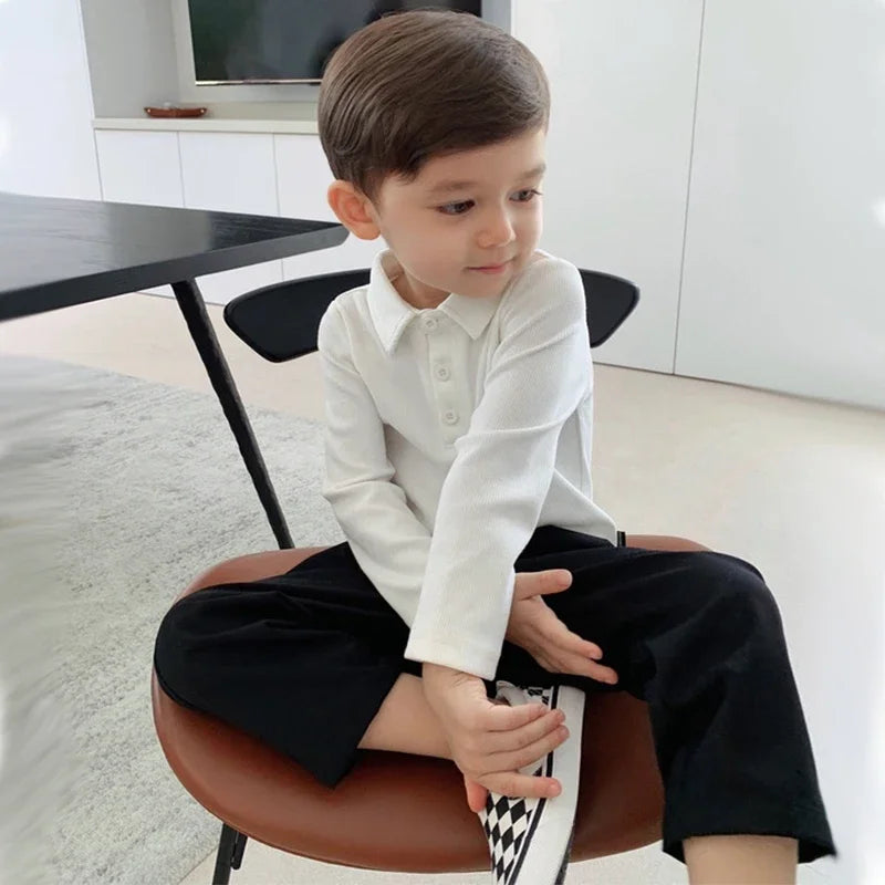 Boys Polo Shirts Long Sleeve Tops for Kids Solid Color Children T-shirt Cotton  Baby Tops Toddler Spring Autumn Outwear