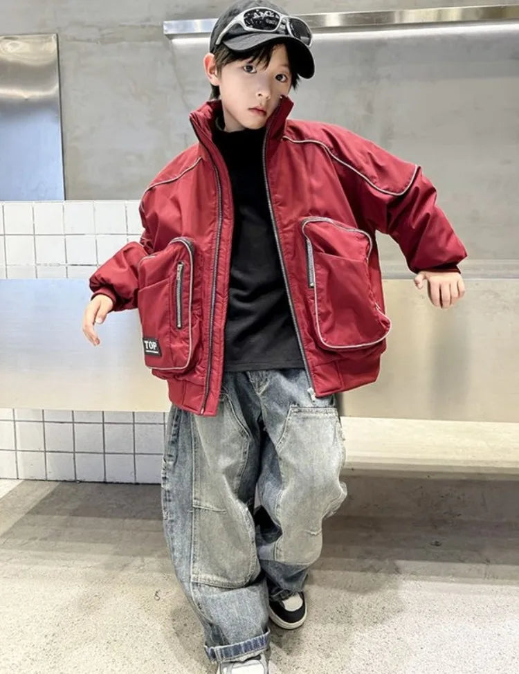 2025 New Boys' Winter Padded Quilted Windbreaker Jacket for Big Kids Waterproof Windproof Outdoor Jacket with Thermal Insulation