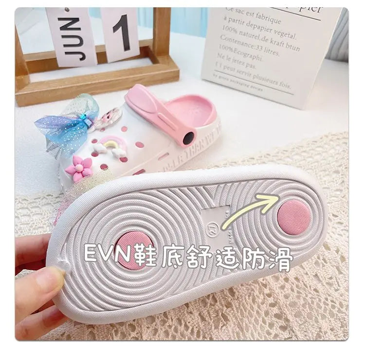 Disney Girls' Slippers Summer Princess Elsa Children's Girls Hole Shoes Summer Frozen Slippers Blue Pink Shoes Size 24-40