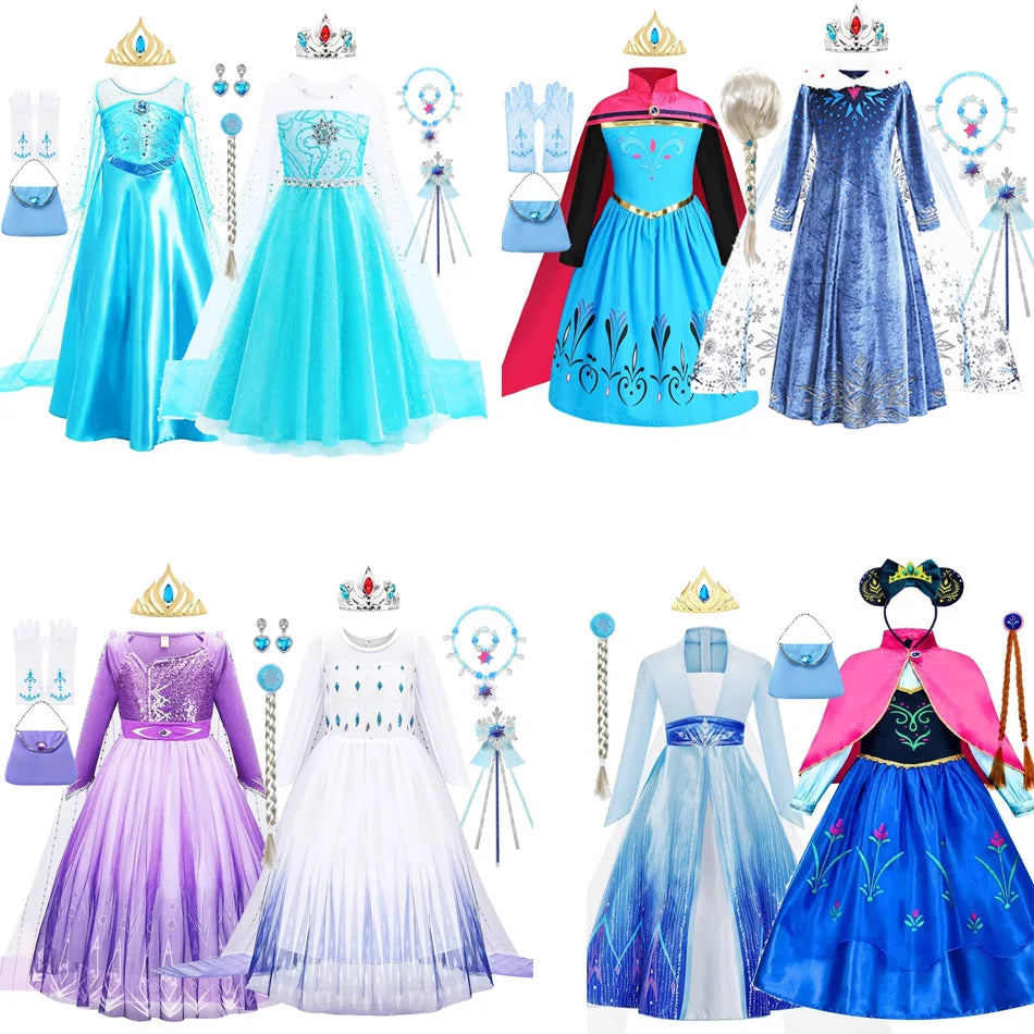 Girls Dresses Kids Princess Costume Halloween Birthday Party Long Cloak Cosplay Elsa Dress Long Sleeve 4 5 6 7 8 9 10 Years