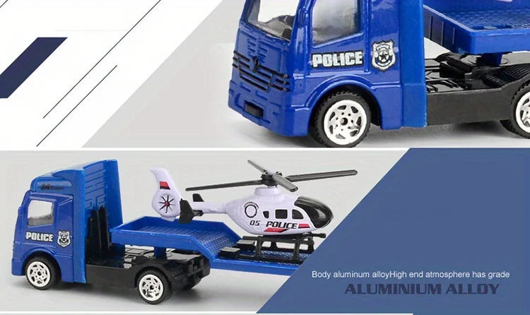 Play Vehicles Set Toy Construction Police Car Fire Engine Truck Playset Friction Powered Engineering Toy for Boys Girls Toddlers