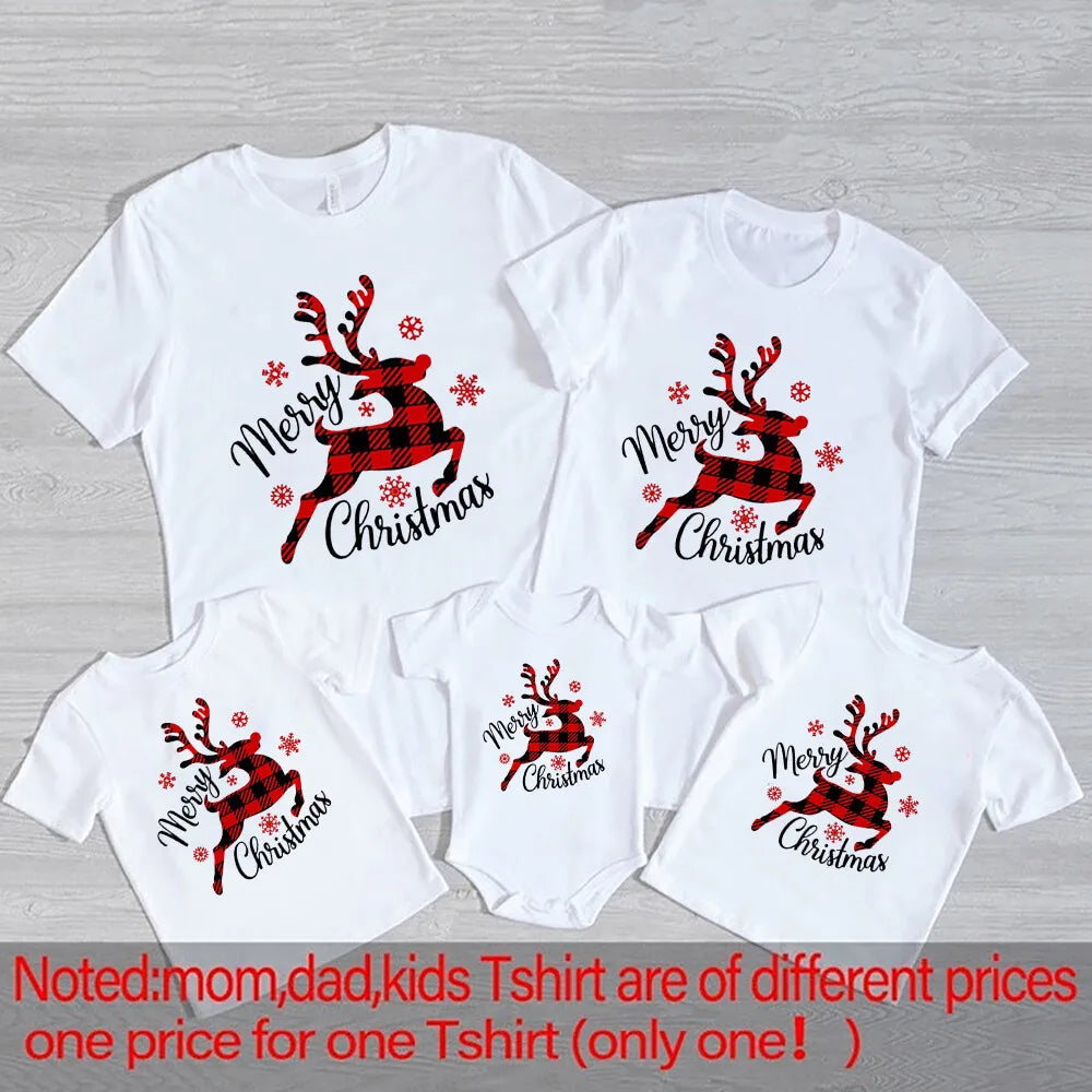 Merry Christmas Print Family Matching Outfits Xmas Party Clothes Mom Dad Daughter Son T-shirt + Baby Bodysuit Fashion Family Set