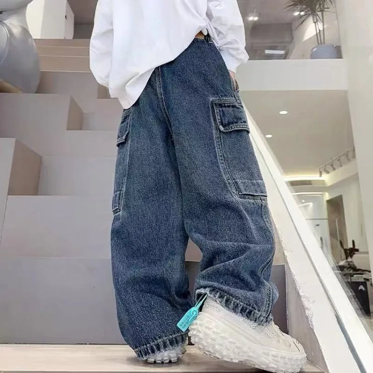 Boys Workwear Jeans Thin Spring 2025 New Style Casual Cargo Pants for Kids 3-8 Years Old
