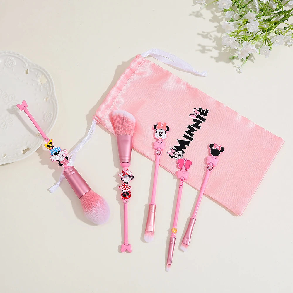Minnie makeup brush set, metallic texture, cartoon makeup tool, cute Minnie hand mirror, suitable for girls' birthday parties!