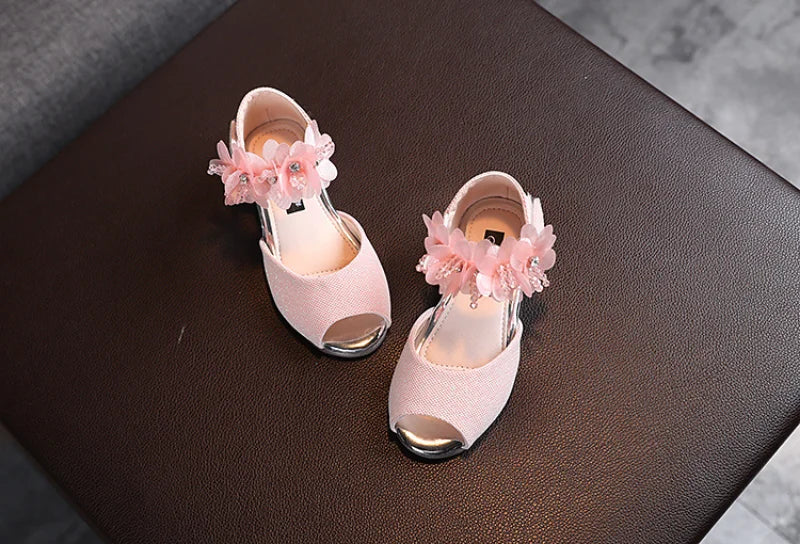 Girls Rhinestone Flower Shoes Low Heel Flower Wedding Party Dress Pump Shoes Princess Shoes For Kids Toddler