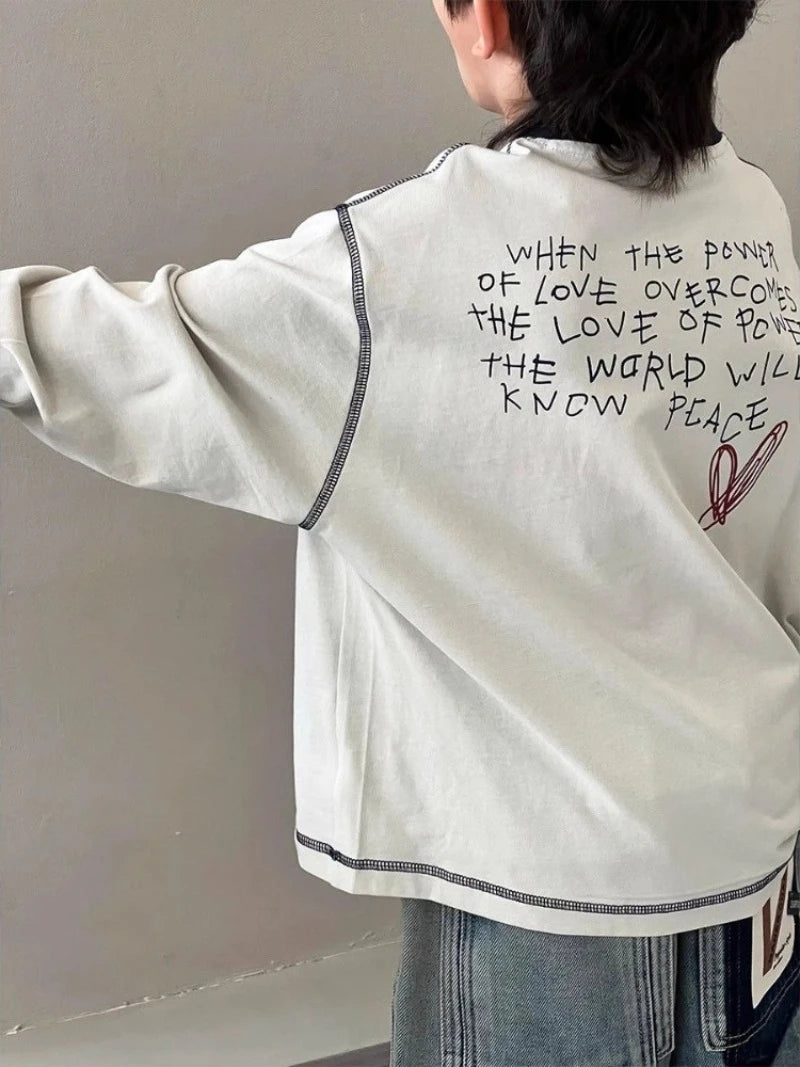 Loose Letters T-shirt for Kids Boy Children's Clothes Boys' Outdoor Child Years Clothing Boys' 7 14 Korean 2025 Tshirt Top 12 8