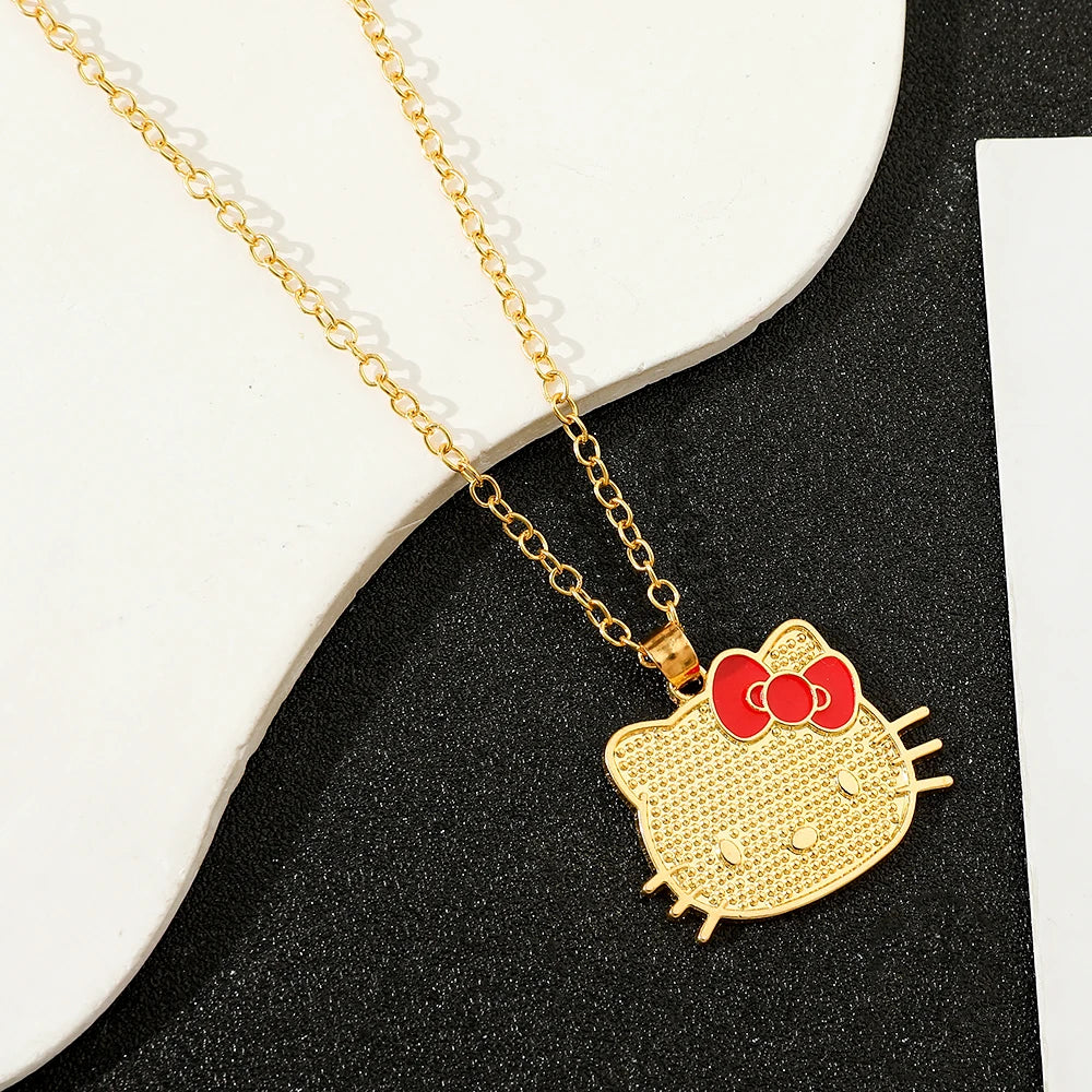 Sanrio Animation Peripherals Characters Hello Kitty Peripheral Golden Pendant Necklace Kawaii Jewelry Accessories Birthday Gift