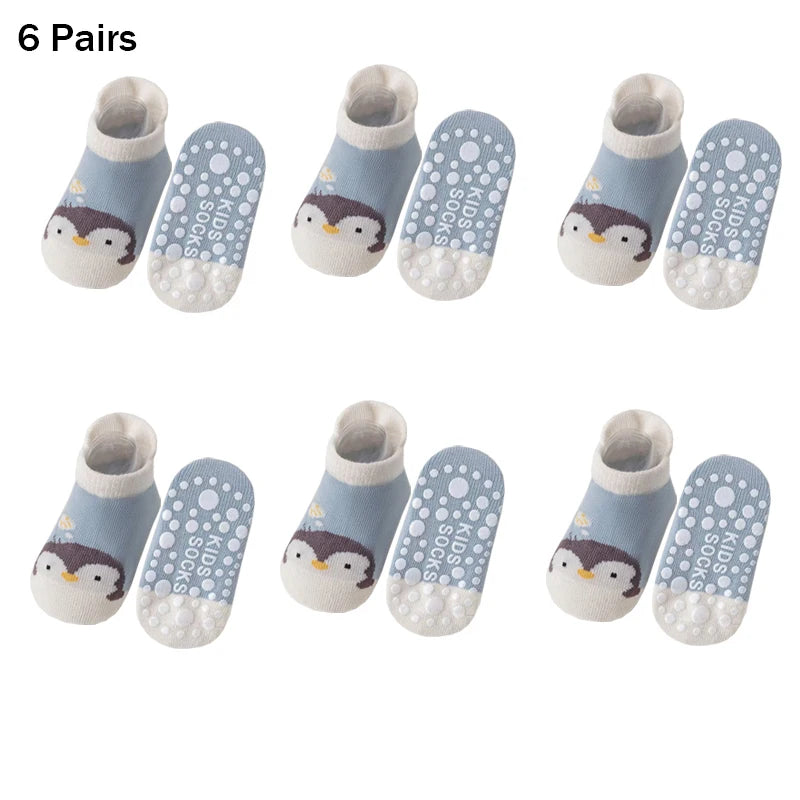 6 Pairs Spring Summer Kids Cotton Socks Children Autumn Cute Cartoon Animal Pattern Comfy Breathable Baby Non-slip Floor Socks
