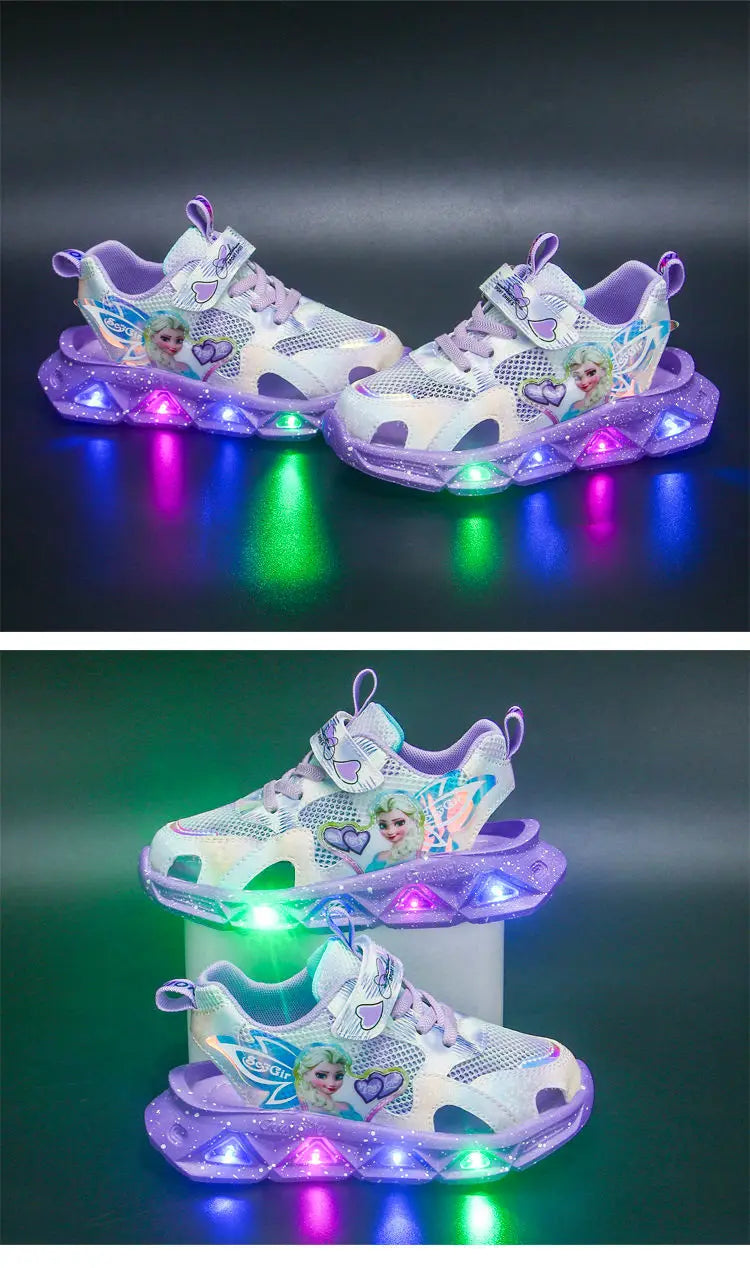 Disney Children's Sandals Women's Summer Girls' Sandals Led Lights Kids' Baby Princess Elsa Beach Pink Purple Shoes Size 22-37