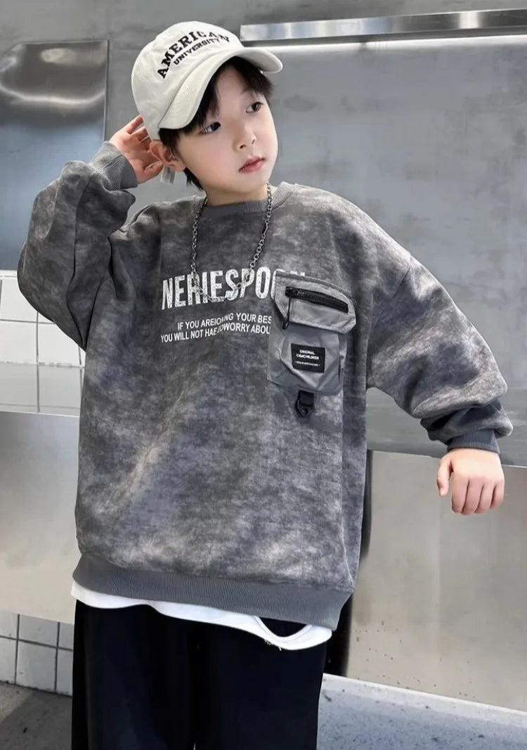 Boys' Middle/Big Kids 2025 New Spring/Autumn Long Sleeve Korean Style Edgy Loose Fit Sweatshirt Tops
