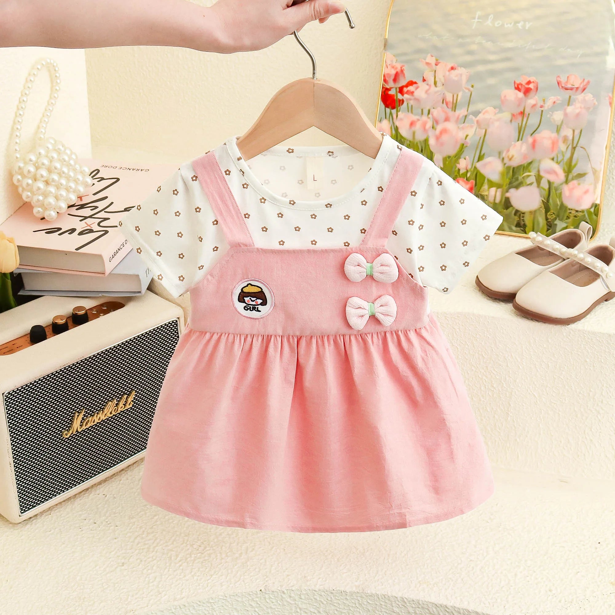 Happy New Year! Summer New Sweet Bow Baby Girl Dress, Small Floral Short Sleeved Children'S Clothing For 6-24 Months