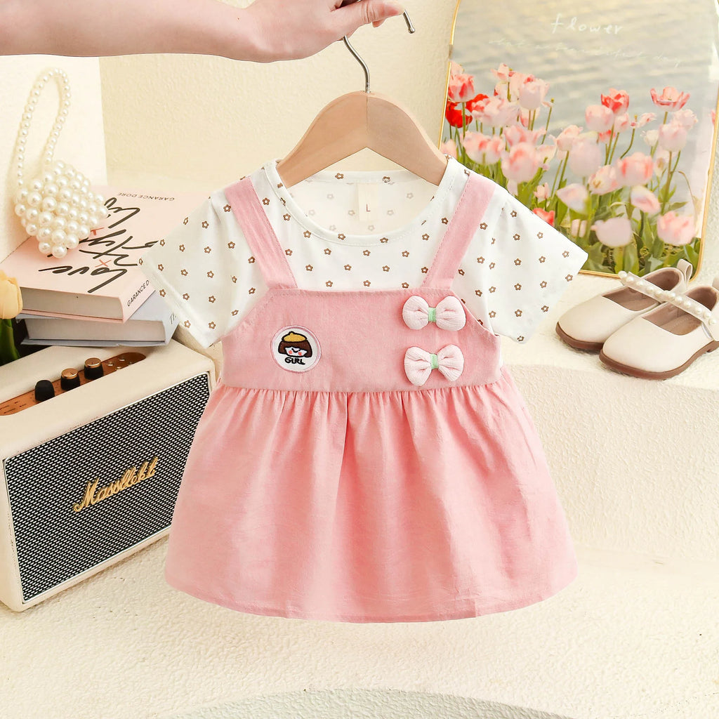 Happy New Year! Summer New Sweet Bow Baby Girl Dress, Small Floral Short Sleeved Children'S Clothing For 6-24 Months