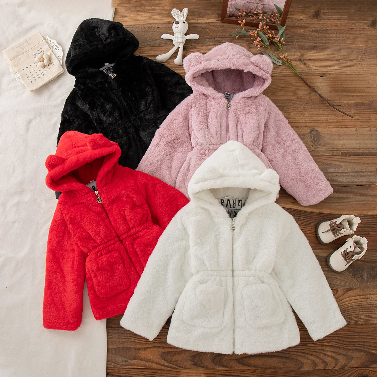 Winter New Solid Color Long Sleeved Baby Girl Coat, Thick And Warm Children'S Clothing Suitable For Babies Of 90-140 Height